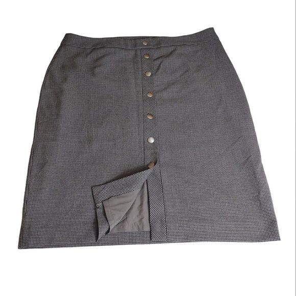 LOFT Grey Black Houndstooth Button Front Lined Straight Skirt Size 12 - Picture 9 of 15
